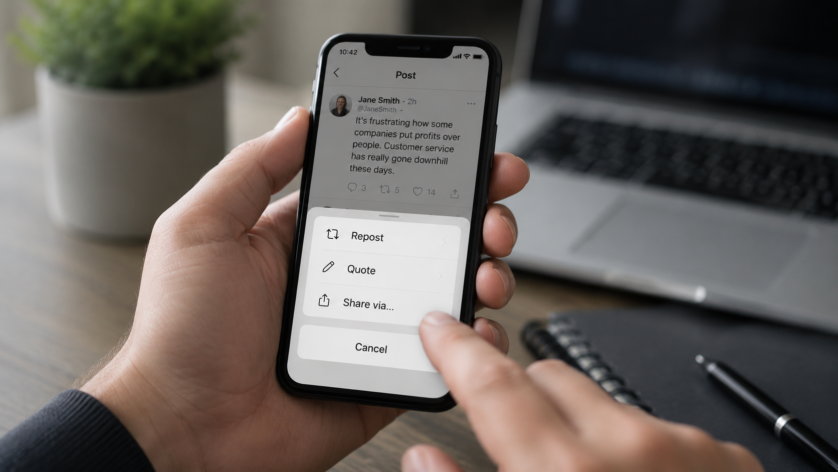 Person reposting a social media post on smartphone, illustrating reposting defamatory content, online publication, and social media defamation risks in Australia.